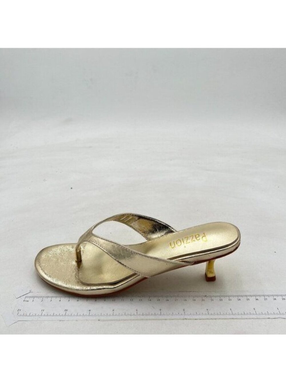 Pazzion Gold Open Toe Kitten Heel Flip Flops Slip On Thong Sandals Party Shoe